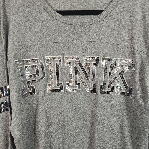 Victoria's Secret Pink Gray Silver Sequin 3/4 Dolman Sleeve Shirt Top Y2K Bling - Picture 6 of 6